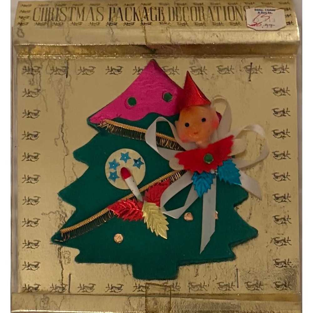 Vintage NIP Christmas Package Decoration Pixie Elf Mid-Century